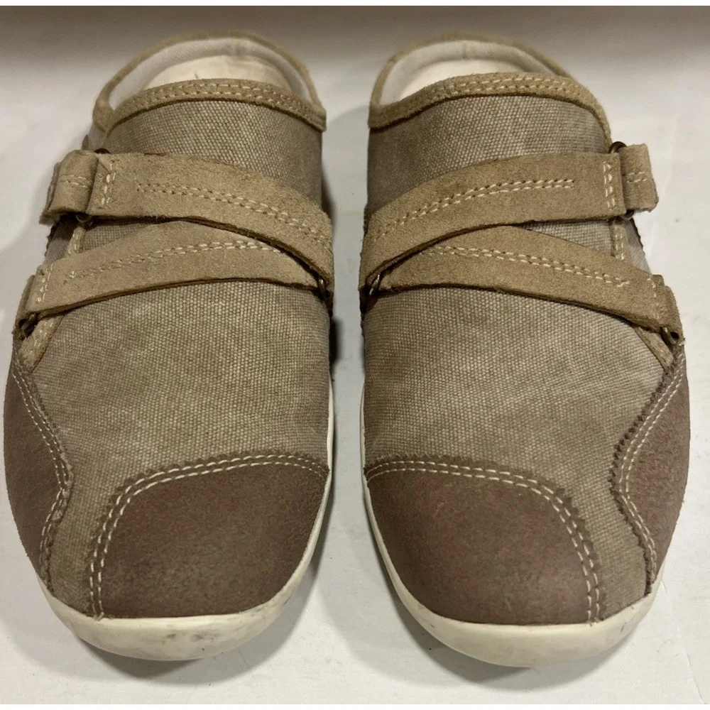 Timberland Comforia Womens Canvas Leather Slip On Hook Loop‎ Sneakers Tan Size 7
